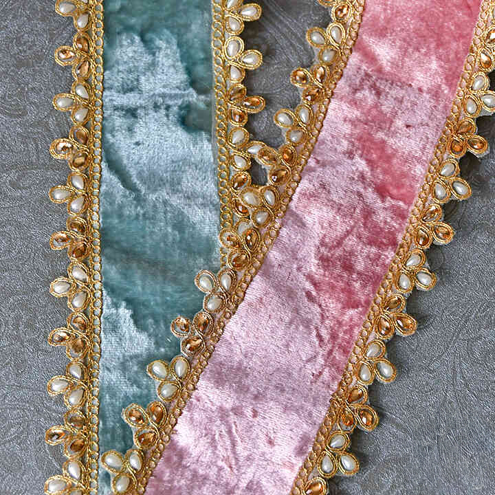 ビジューベルベットリボン|ブルー(4.5m)