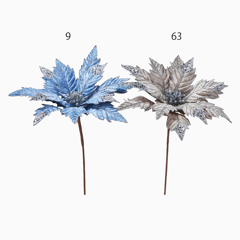 ポインセチア グレイ ブルー ラメ 造花 クリスマス アーティフィシャルフラワー アスカ