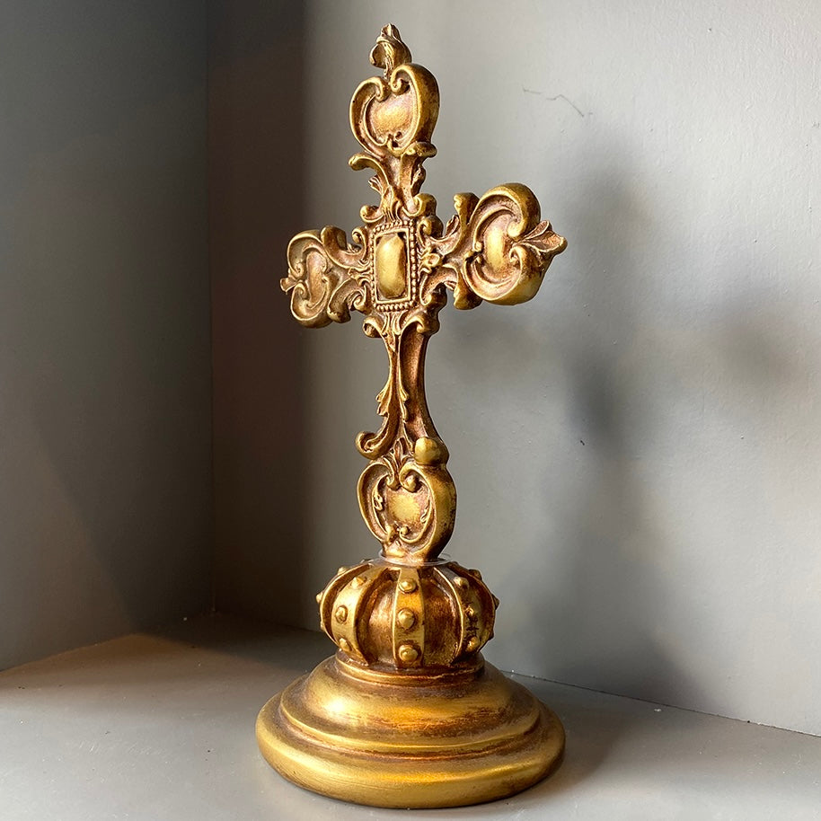 十字架オブジェ|アンティーク調 ゴールド装飾