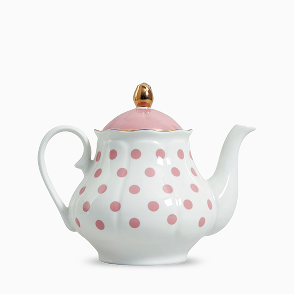 ピンクのポルカドットのポット。