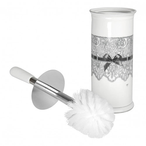 陶器のリボン柄のトイレブラシ。