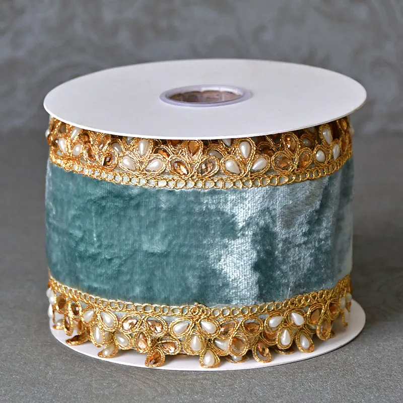 ビジューベルベットリボン｜ブルー（4.5m）