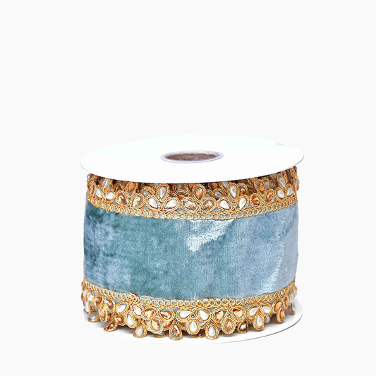 ビジューベルベットリボン｜ブルー（4.5m）