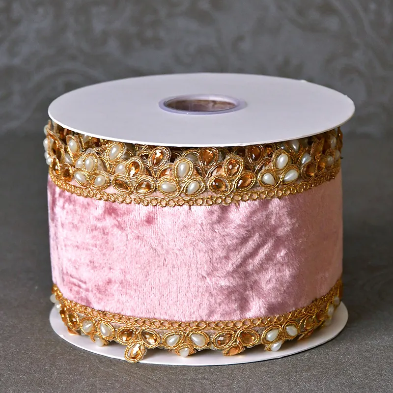 ビジューベルベットリボン｜ピンク（4.5m）